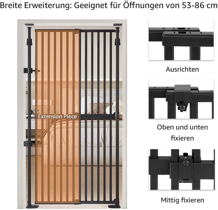 unipaws 190 cm extra hohes Katzengitter Tür, verstellbares Haustiertor mit engem Spalt, 3 Stützstang