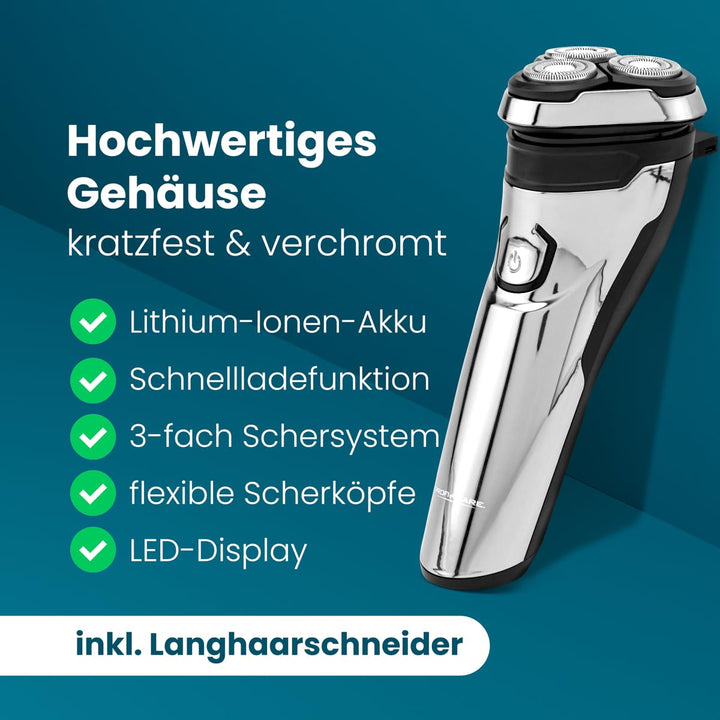 ProfiCare® Rasierer Herren elektrisch | 3-fach Schersystem | flexible Scherköpfe | mit Langharschnei