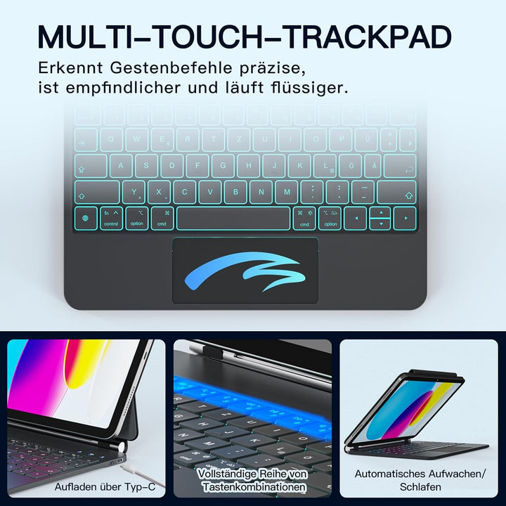 Hülle mit Tastatur für iPad 11. Generation (A16, 2025)/10. Generation, Magic Keyboard mit 11-Farben
