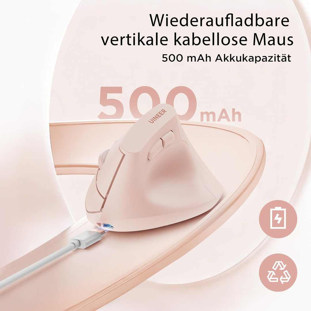 Uineer Vertikale Maus kabellos, 2,4G ergonomische Maus mit Akkuanzeige, 4 Stufen DPI, computermaus f