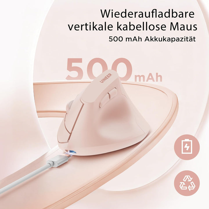 Uineer Vertikale Maus kabellos, 2,4G ergonomische Maus mit Akkuanzeige, 4 Stufen DPI, computermaus f