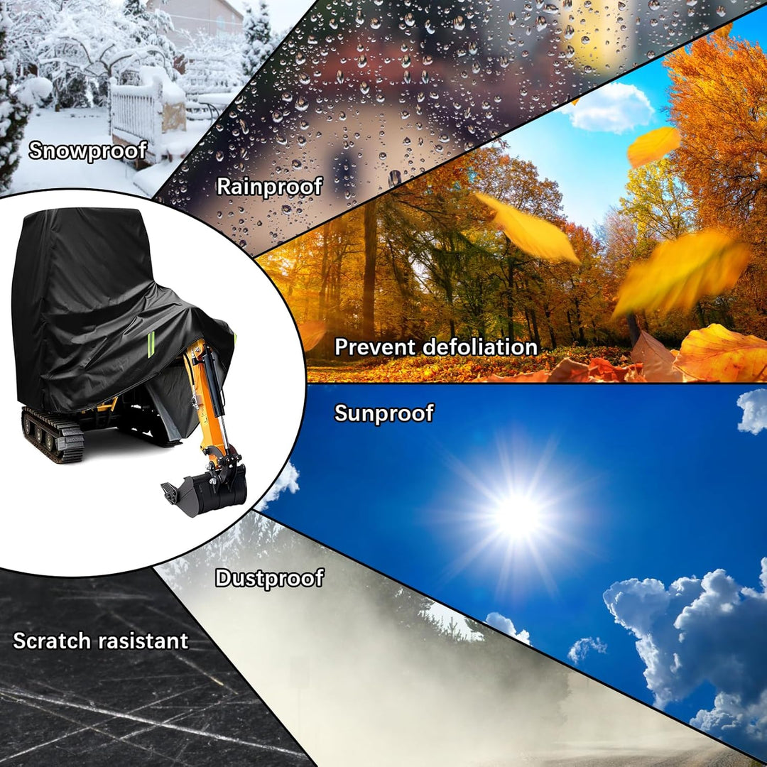 Minibagger Abdeckung, 210D Bagger Schutzhülle mit Winddichtem Gurt und Reflexionsstreifen für Schnee