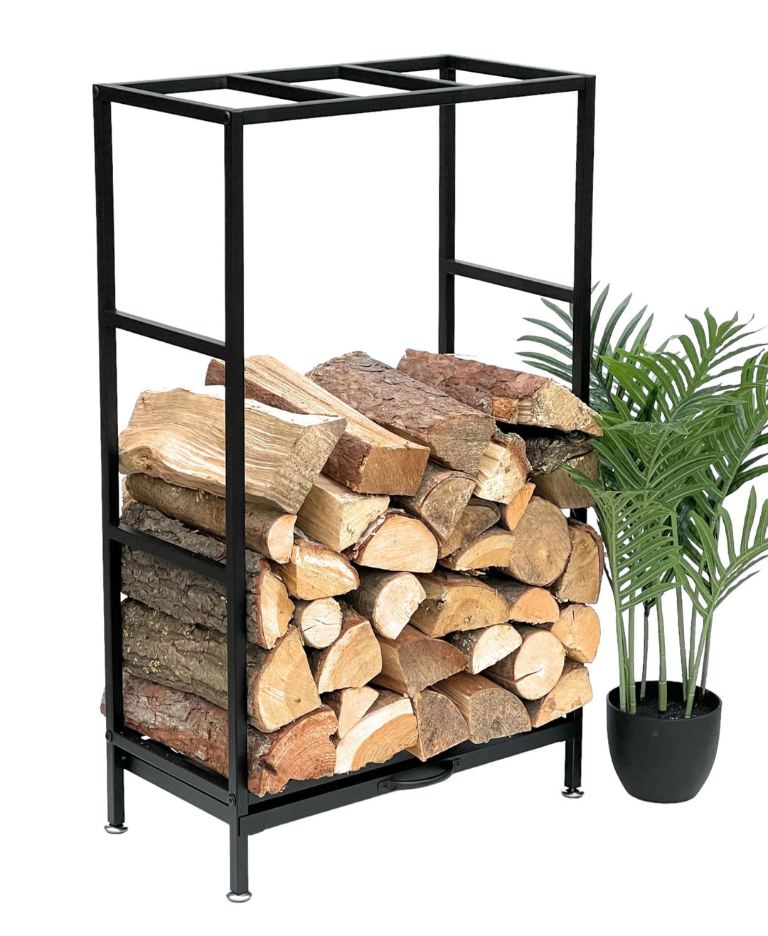 DanDiBo Kaminholzregal Innen Metall Schwarz Kaminholzständer 80 cm mit Schublade 96356 Holzkorb Kami