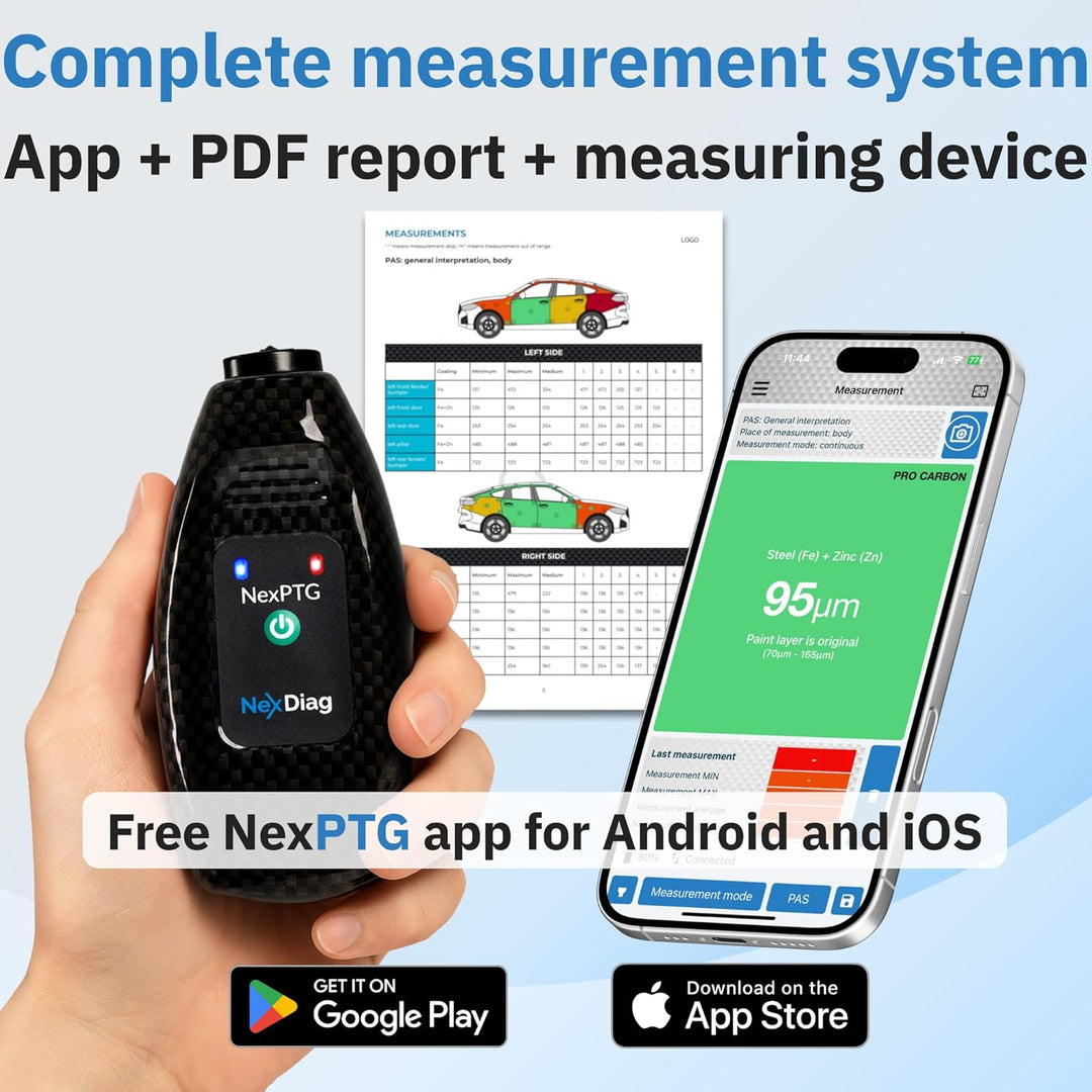NexPTG Professional Lackmessgerät Auto mit App für iOS & Android| Professionelles lackdickenmessgerä