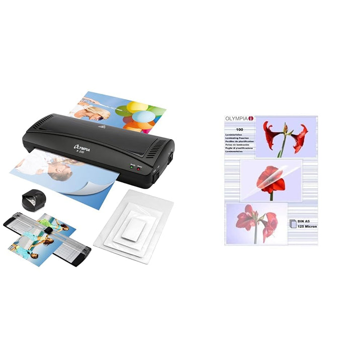 Olympia 4 in 1 Set A 230 Laminierset für A4, schwarz &amp; Olympia 9176 Laminierfolien, 100 Stück Bundle