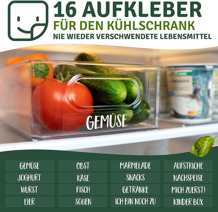 Kühlschrank Organizer 6er Set [mit 16 Aufkleber] Premium Küchen Organizer | Aufbewahrungsbox für Küh
