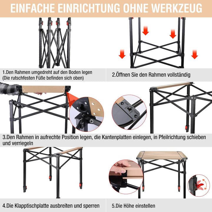 VILLEY Aluminium Klapptisch mit Tragetasche, Klappbarer Campingtisch aus Alu, Faltbarer Balkontisch,