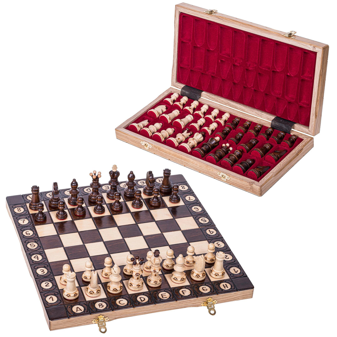 Square - Schach Schachspiel - AMBASADOR Mini - 35 x 35 cm - Schachfiguren & Schachbrett aus