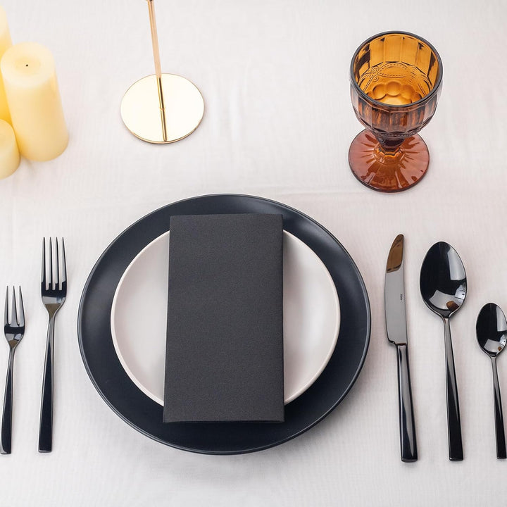 Alata Konrad 18/10 Edelstahl Poliert Schwarz Besteck Set 12 Personen, Essbesteck 60 teilig, Monobloc