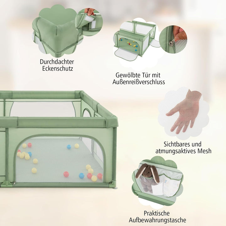 GOPLUS Baby Laufstall mit 50 Spielbällen, Krabbelgitter für Kleinkinder & Säulinge, Laufgitterzelt m