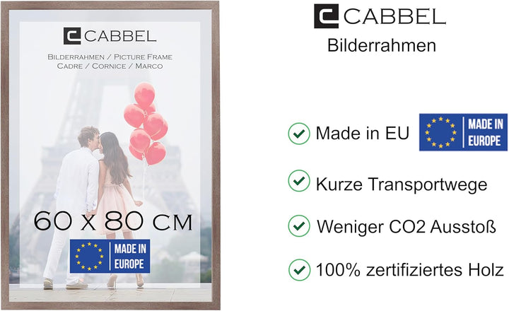 CABBEL 1x Bilderrahmen 60x80 cm Eiche Dunkel Rahmen 1-Pack | Dokumentenrahmen, Collage, Poster | MDF