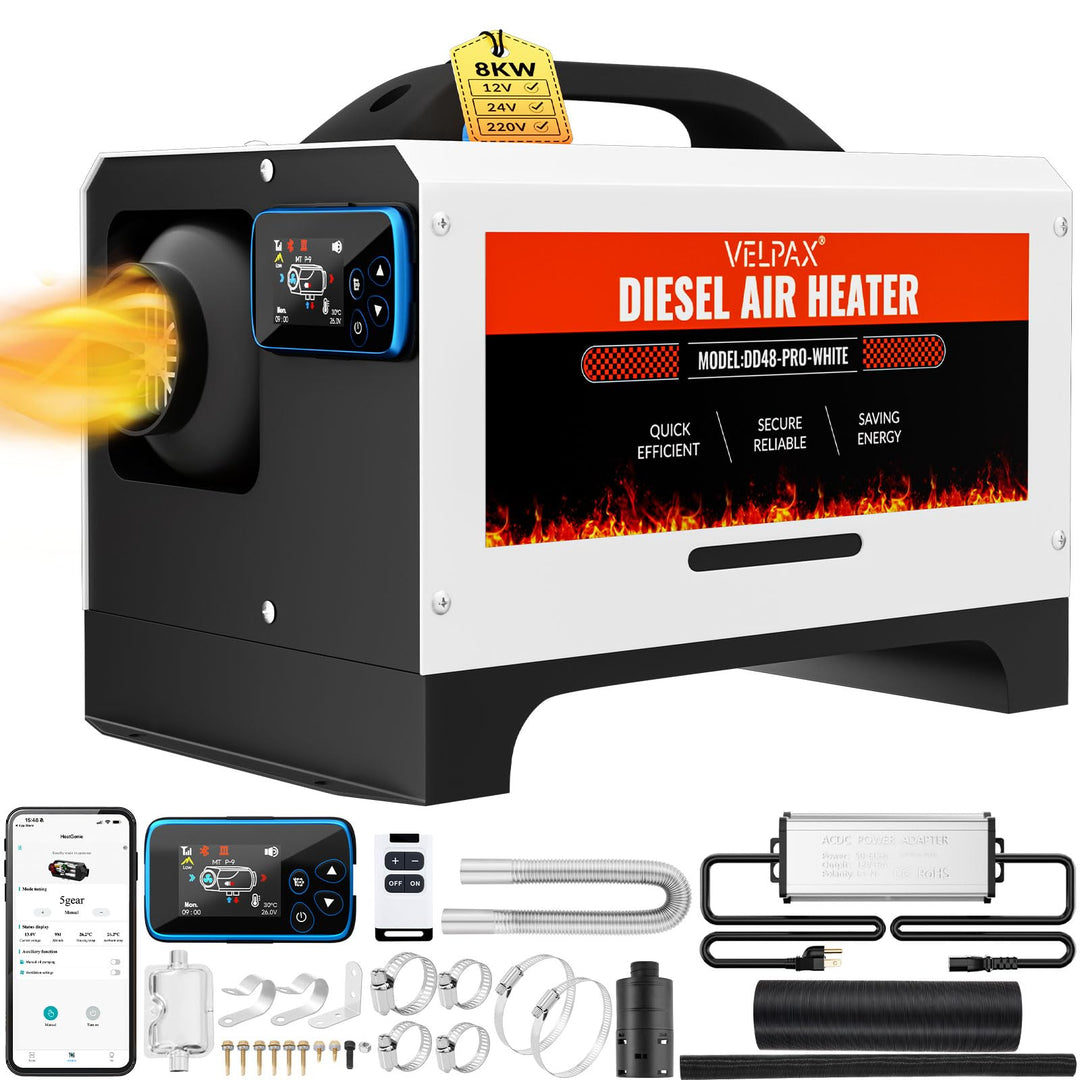 Diesel-Luftheizung All-in-One-Dieselheizung mit 8 kW, Fernbedienung und LCD-Schalteranzeige, 12 V, 2