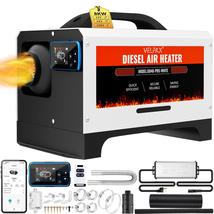 Diesel-Luftheizung All-in-One-Dieselheizung mit 8 kW, Fernbedienung und LCD-Schalteranzeige, 12 V, 2