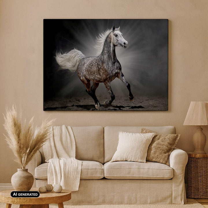 Bilder auf Leinwand 100x70cm Leinwandbild mit Rahmen Pferd Tier Natur Gross Wanddeko Bild Schlafzimm