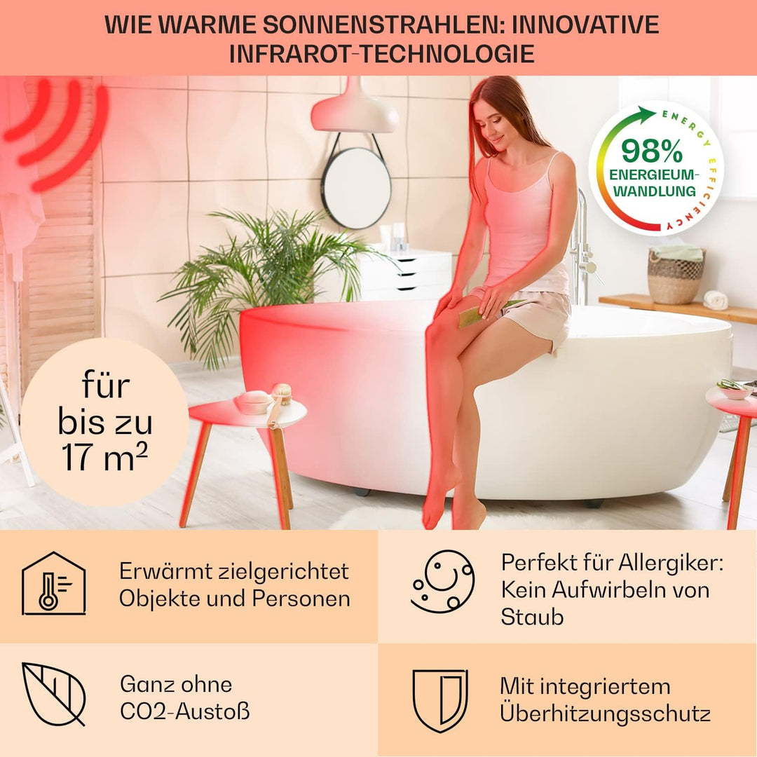 Klarstein Hot Spot Infrarotheizung, Infrarotheizung mit Thermostat, Heizung mit Erkennung Offener Fe