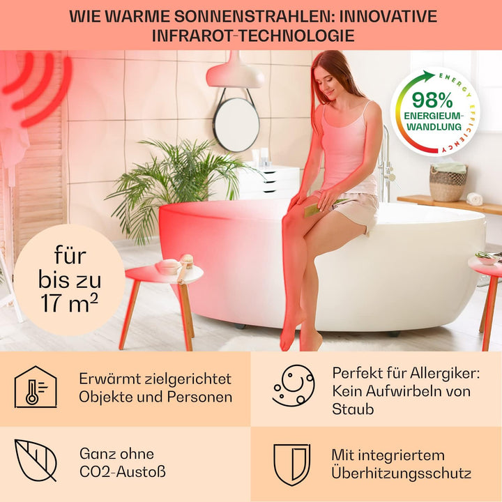Klarstein Hot Spot Infrarotheizung, Infrarotheizung mit Thermostat, Heizung mit Erkennung Offener Fe