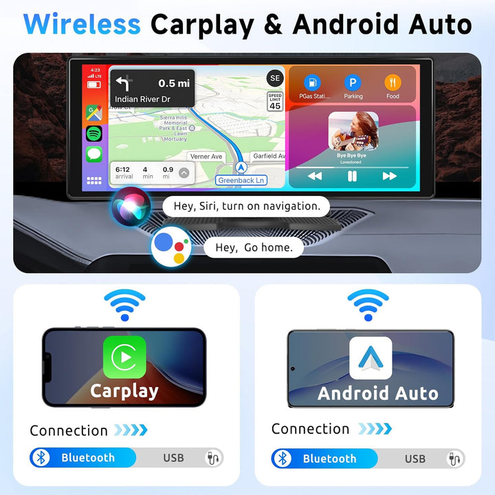 Hodozzy Tragbares Autoradio Wireless Carplay Android Auto, 10,26 Zoll IPS Touchscreen Bildschirm Tra