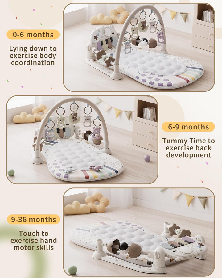 JOVOW Piano-Gym Spieldecke Baby 0-36 Monate, Krabbeldecke für Baby mit Musik und Lichtern, Babyspiel