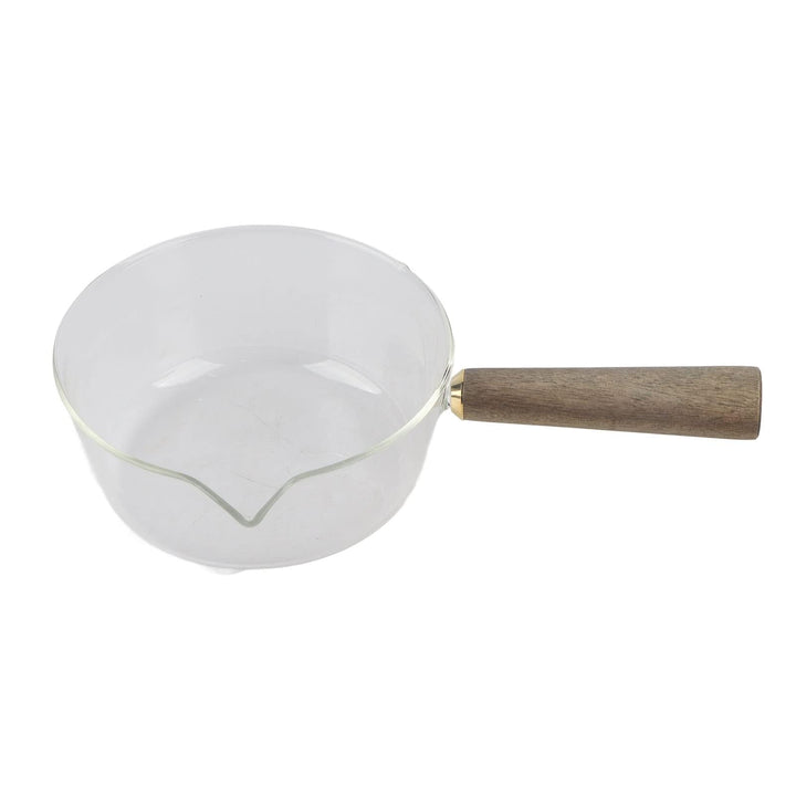 Stielkasserolle, Glas Milchtopf mit Holzgriff Kochtopf Stieltopf Nudeltopf mit V-förmige Tülle Sauce