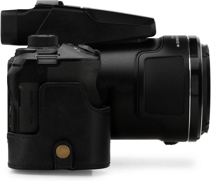 MegaGear Schutzhülle aus Kunstleder kompatibel mit Nikon Coolpix P950 - Schwarz, Schwarz