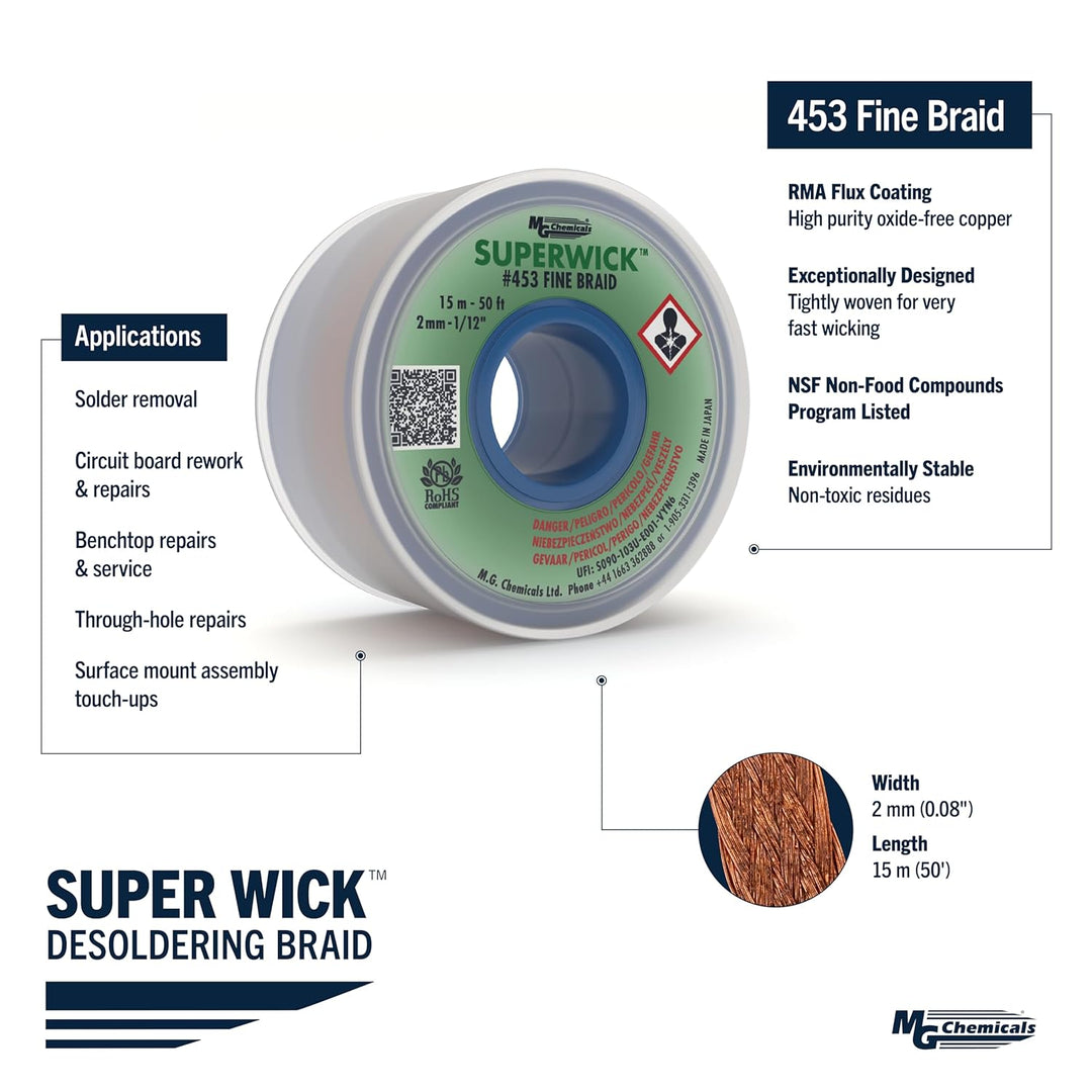 MG Chemicals #453 Fine Braid Super Wick™ - Entlötlitze, 2.0 mm breit 50' Length, 50' Length