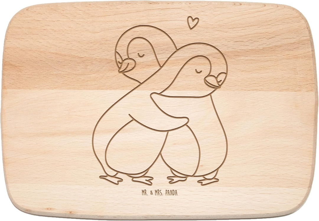 Mr. & Mrs. Panda Holzbrett Pinguine Kuscheln - Geschenk, Valentinstag, Frühstücksbrett, Hochzeitstag