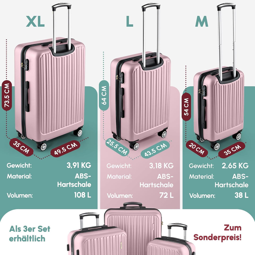 Easy Move ABS Hartschalenkoffer [ERGONOMISCH & SICHER] - Grosser Trolley Koffer mit 360° Rädern, Zah