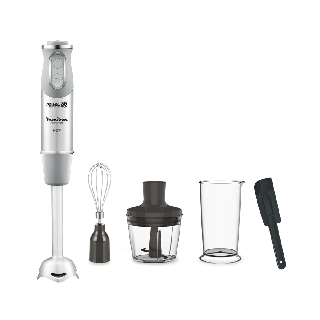 Moulinex Quickchef DD655DES Stabmixer + Spatel, Metallfuss, 1000 W, 10 Geschwindigkeiten, Powelix-Kl