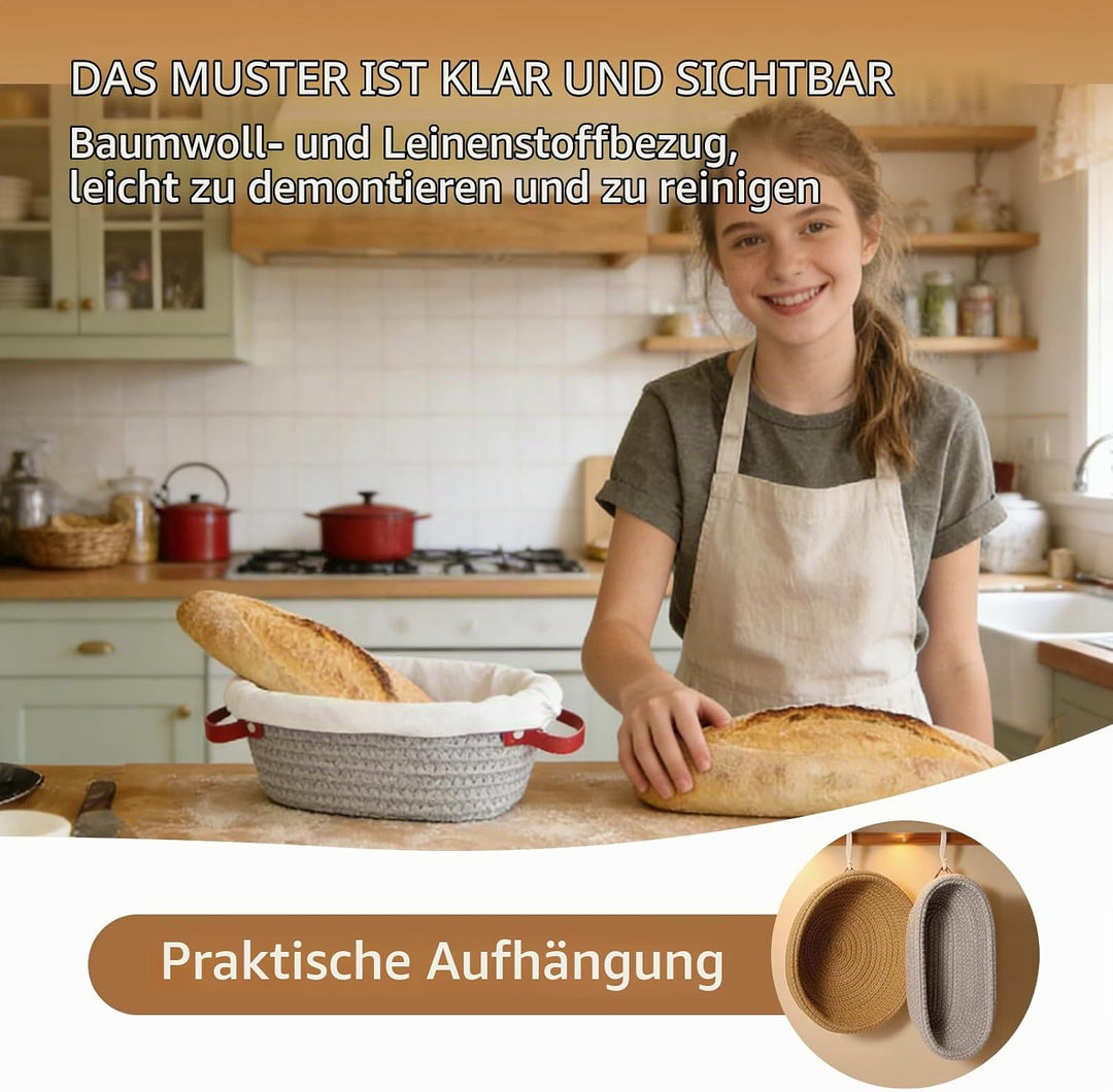 Gärkörbchen Sauerteig Starter Set - 23 cm Rund &amp; 26 cm Oval mit Brotbackzubehör Backen Zubehör Handw