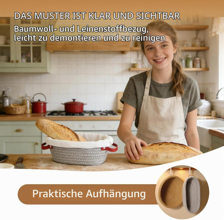 Gärkörbchen Sauerteig Starter Set - 23 cm Rund &amp; 26 cm Oval mit Brotbackzubehör Backen Zubehör Handw