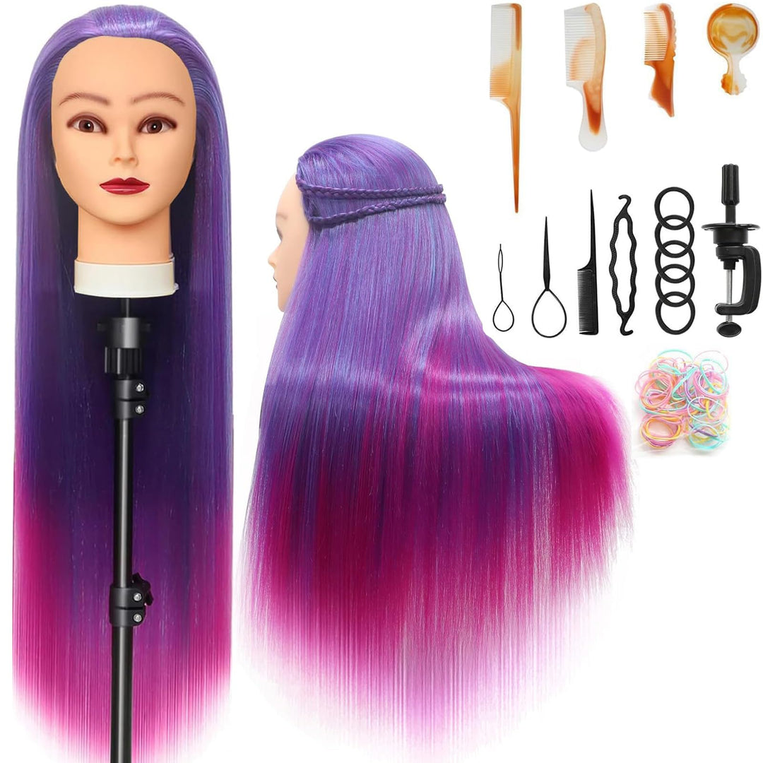 Trainingsköpfe, 28 inch Frisierkopf für Frisöre 100% Synthetikfaser-Haar Übungskopf,mit DIY Stricken