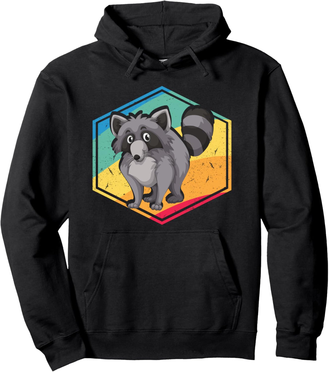 Raccoon Lovers Gift Men Women Boys Girls Retro Style Raccoon Pullover Hoodie