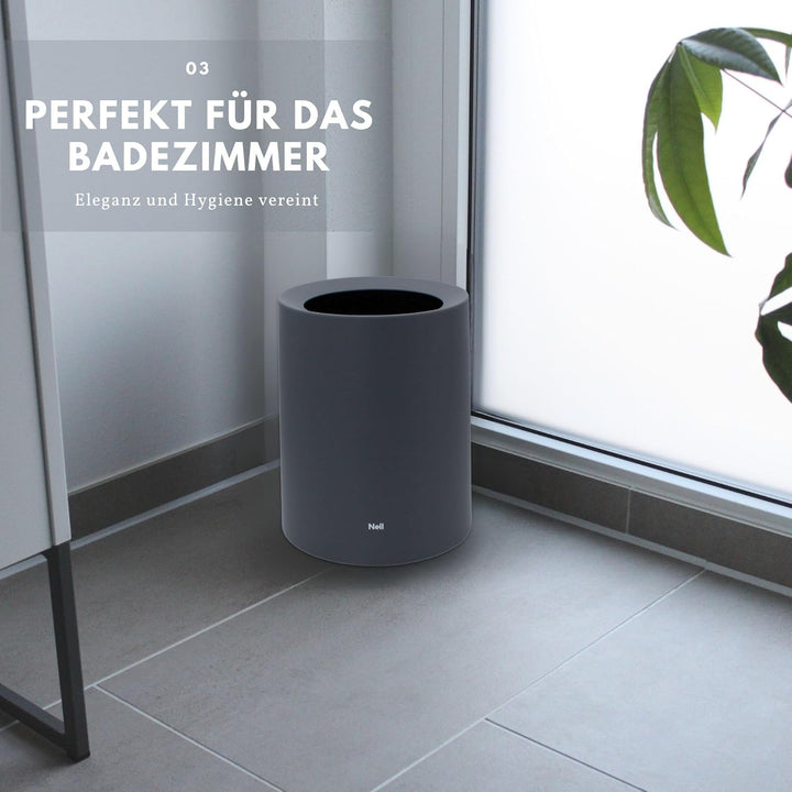 Nell 8L Mülleimer Bad Grau Matt – Eleganter Kosmetikeimer und WC Mülleimer, Vielseitiger Büro- und B