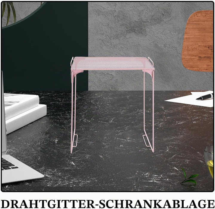 Rosa Metall Organizer Regal, Stapelbar und Klappbar mit Mesh Fächern