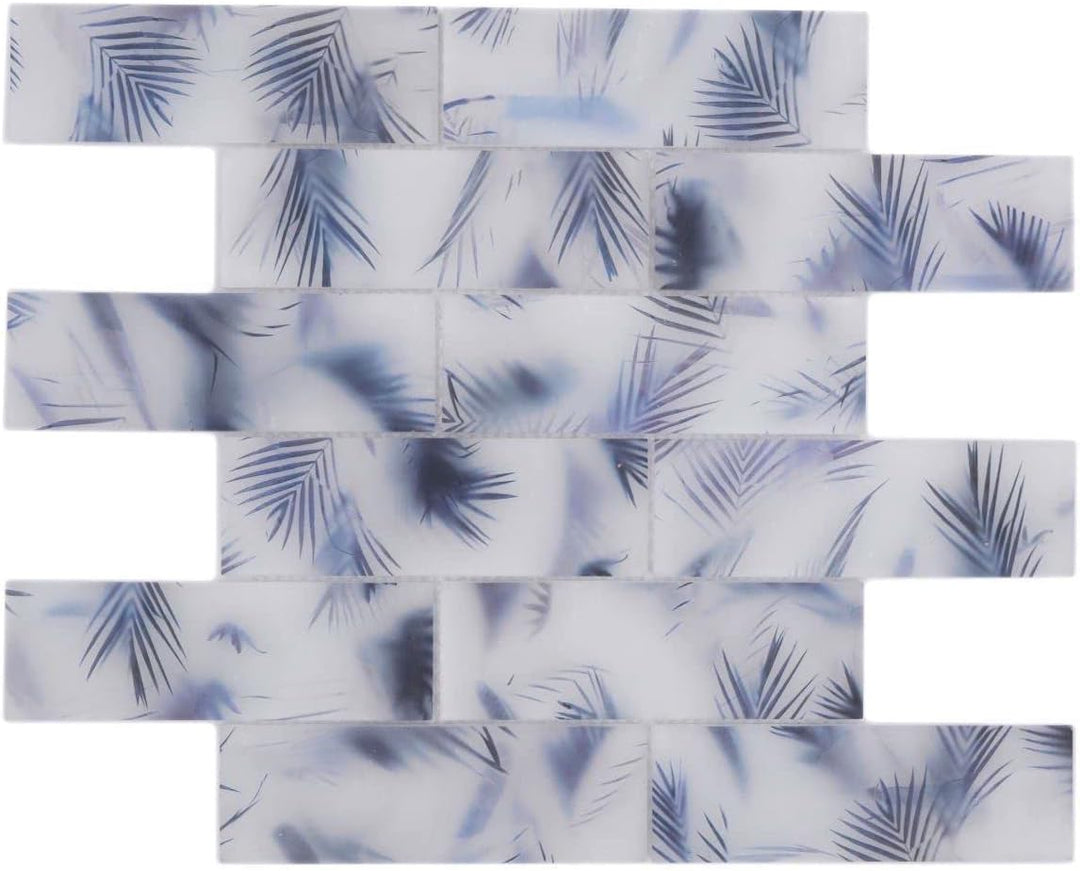 Mosaikfliese Glasmosaik Verbund weiss blau matt Blattoptik Küchenrückwand Duschwand | 10 Mosaikmatte