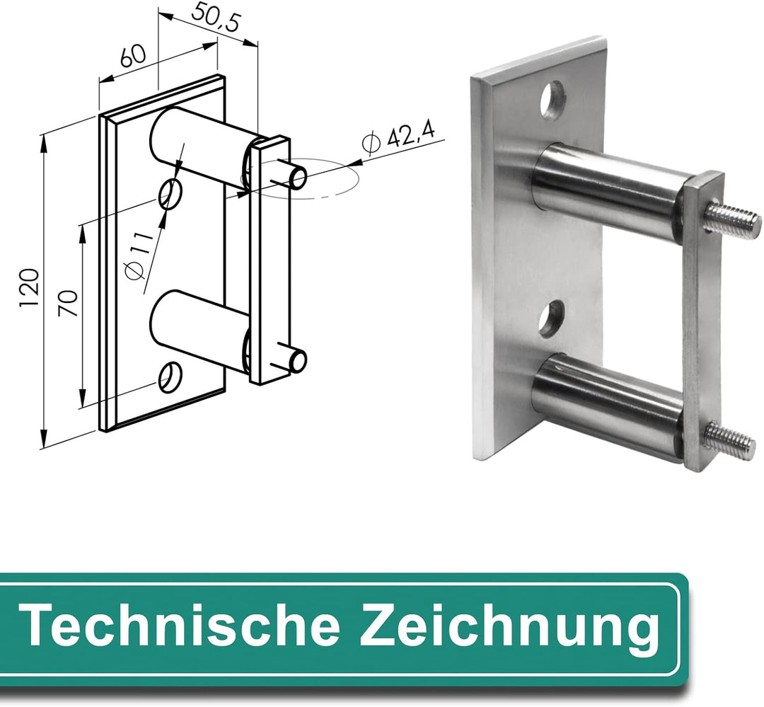 PRIOstahl Pfostenträger Pfostenhalter Wandanker Wandflansch Handlauf Bodenanker x 1 Halter Rechteck