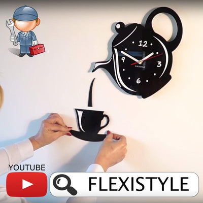 FLEXISTYLE Moderne Wanduhr für die Küche Tasse Und Kanne, 45 cm x 45 cm, 3D, leise, Design, Made in