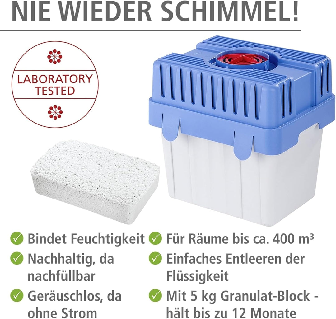 WENKO Feuchtigkeitskiller mit 5 kg Granulatblock, Raumentfeuchter, fasst bis zu 8 l Feuchtigkeit, la