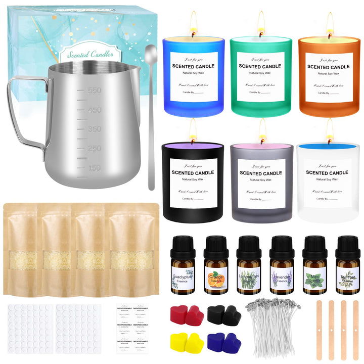 Kerzen Selber Machen Set,Kerzenherstellung Zubehör,Duftkerze Geschenke Set mit 6 Glas,500g Bienenwac