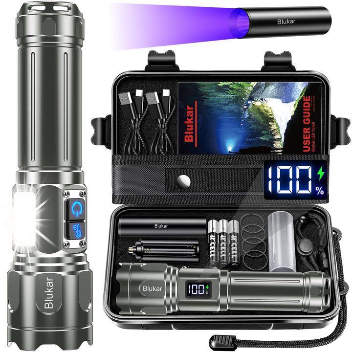 Blukar Taschenlampe LED 2 Farbtemperatur mit Hauptlicht & Seitlich COB-Licht, Aufladbar Extrem Hell