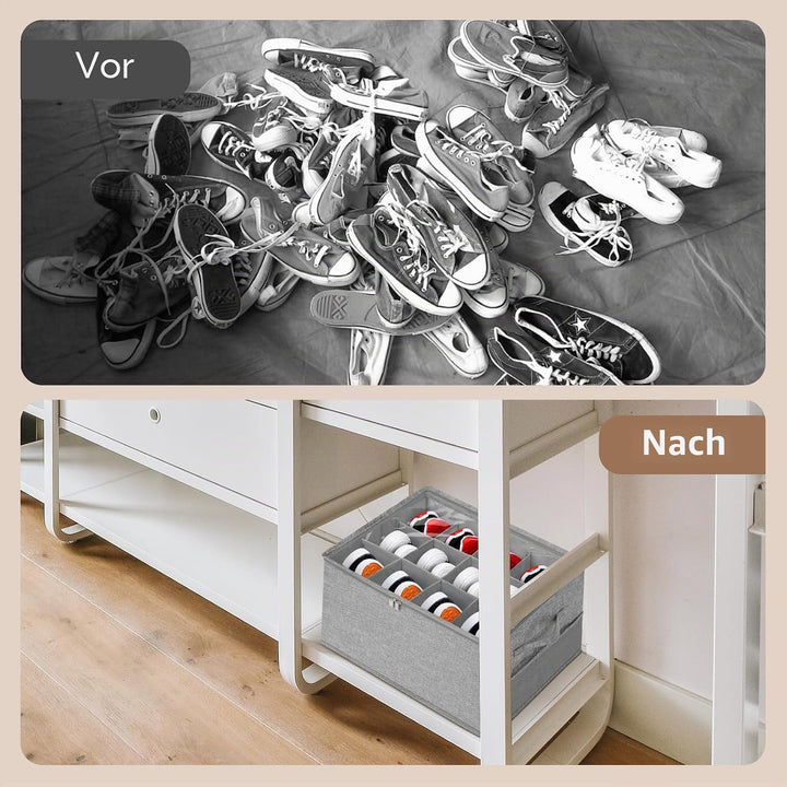 Cozary 12-Fach Schuhaufbewahrung mit Deckel Griffen, Faltbar Schuhschrank mit Netzbeute, Passt 6-12