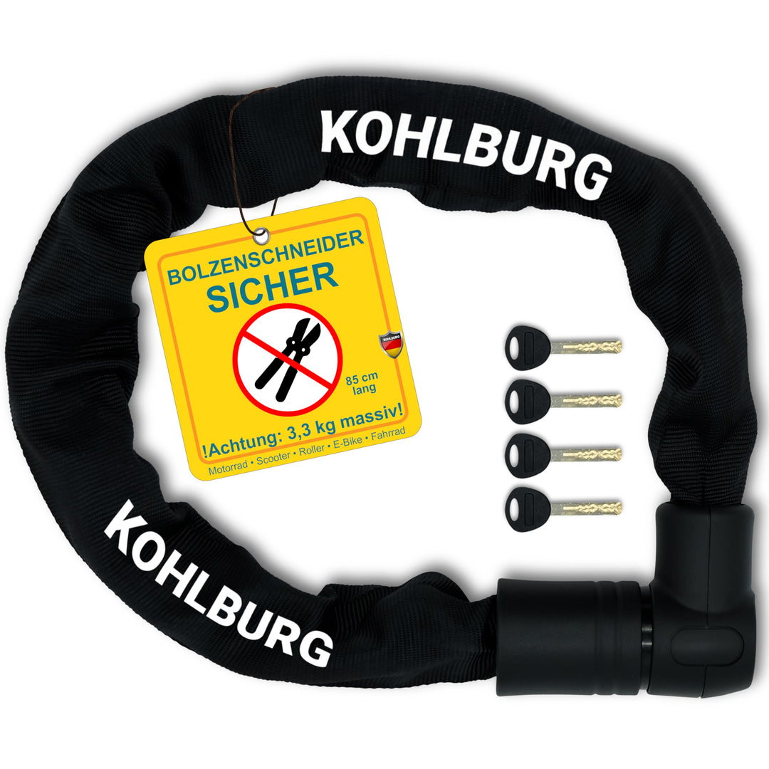 KOHLBURG massives Kettenschloss 85cm lang [Bolzenschneider-sicher] mit höchstem Level 15 - Schloss f