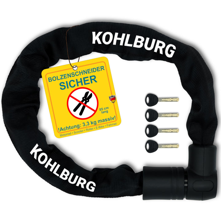 KOHLBURG massives Kettenschloss 85cm lang [Bolzenschneider-sicher] mit höchstem Level 15 - Schloss f