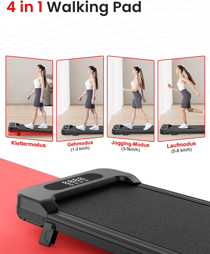 HomeFitnessCode Laufband Walking Pad mit Neigung für Zuhause Klein Laufpad Anthrazit, Anthrazit