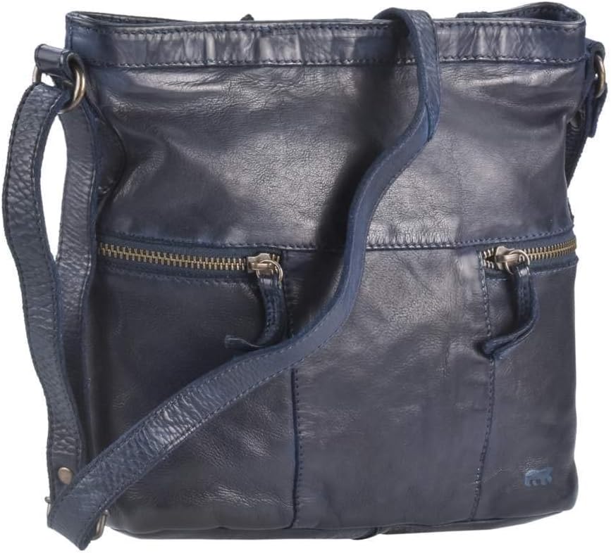 Bear Design Tasche Leder Schultertasche klein 26x25cm blau