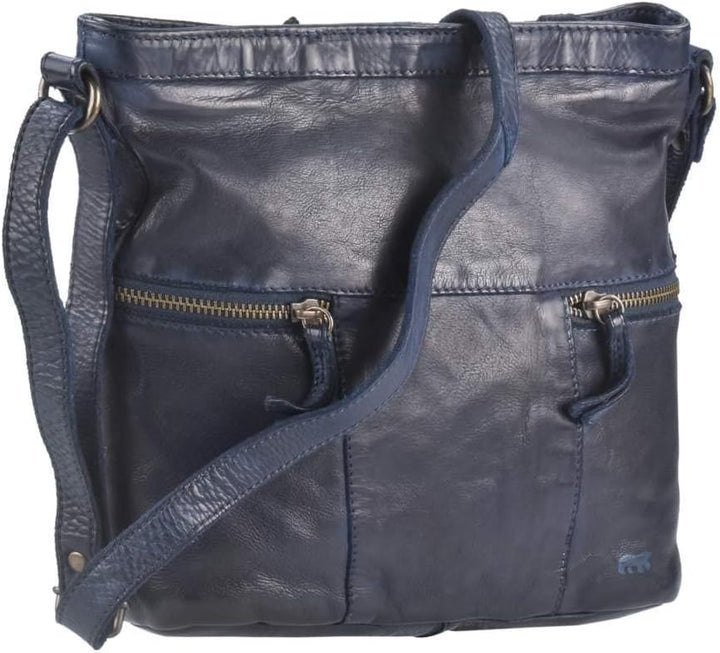 Bear Design Tasche Leder Schultertasche klein 26x25cm blau