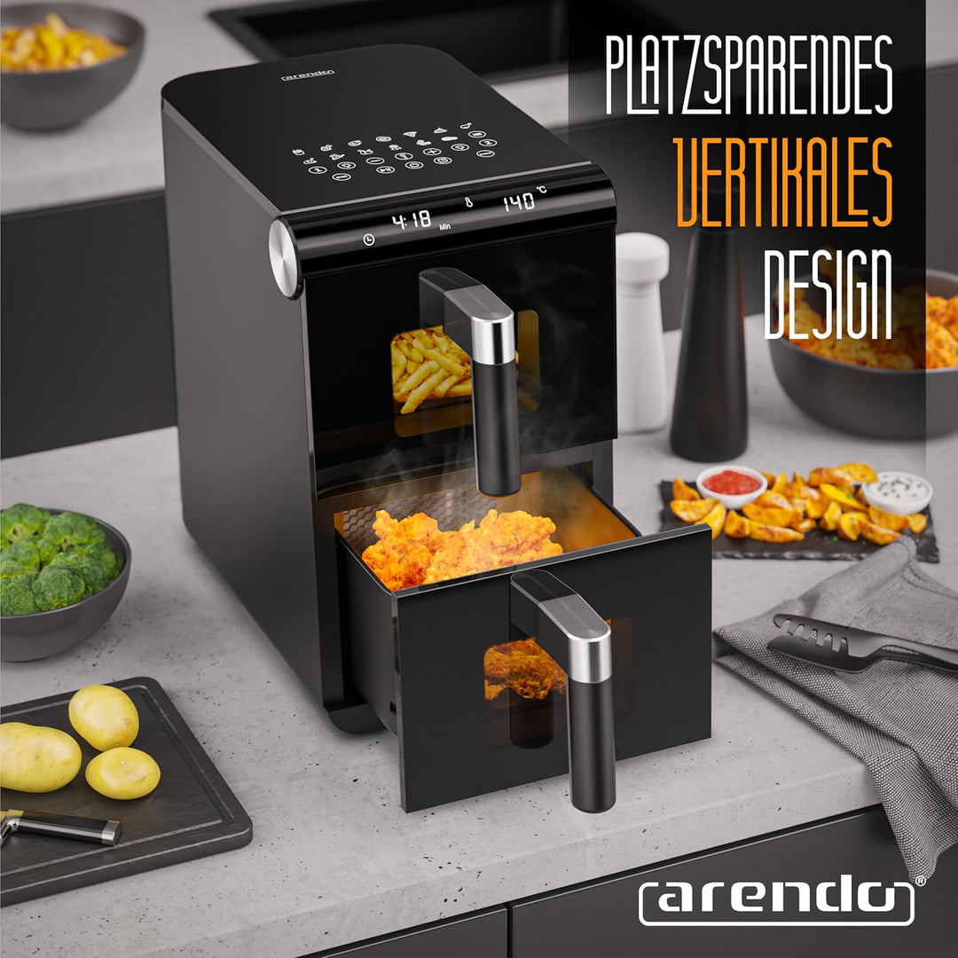 Arendo - Heissluftfritteuse XXL Dual Zone 2 Kammern – 11,4L Kapazität – 2 Zonen – Airfryer Doppelkam