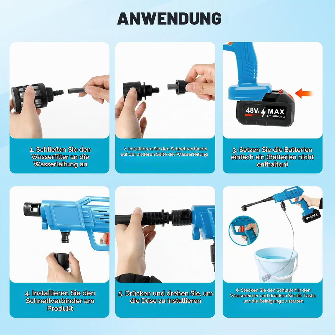 Akku Hochdruckreiniger für Makita 18V Akku, 45 Bar Mobiler Hochdruckreiniger mit 2×2.0Ah Akkus, 6-in