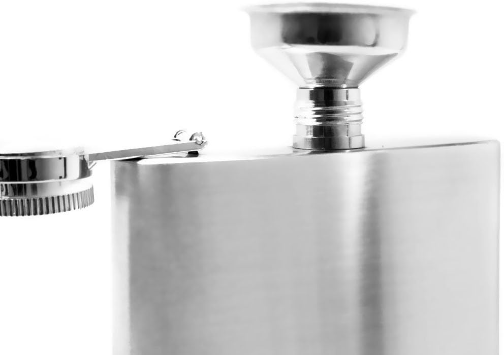 Edelstahl Flachmann Geschenk-Set, Brust-Flasche, Einfüll-Trichter, 4 Becher, Leder-Tasche, in Gesche