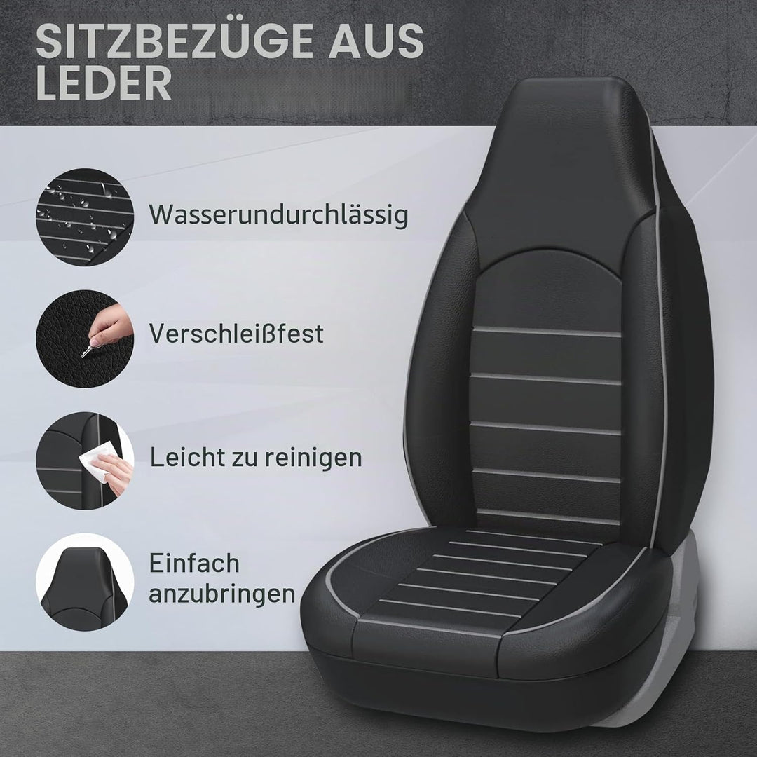 AUTOYOUTH Sitzbezüge Auto Vordersitze Universal Auto-Schonbezüge PU-Leder Sitzschoner Schwarz grau f